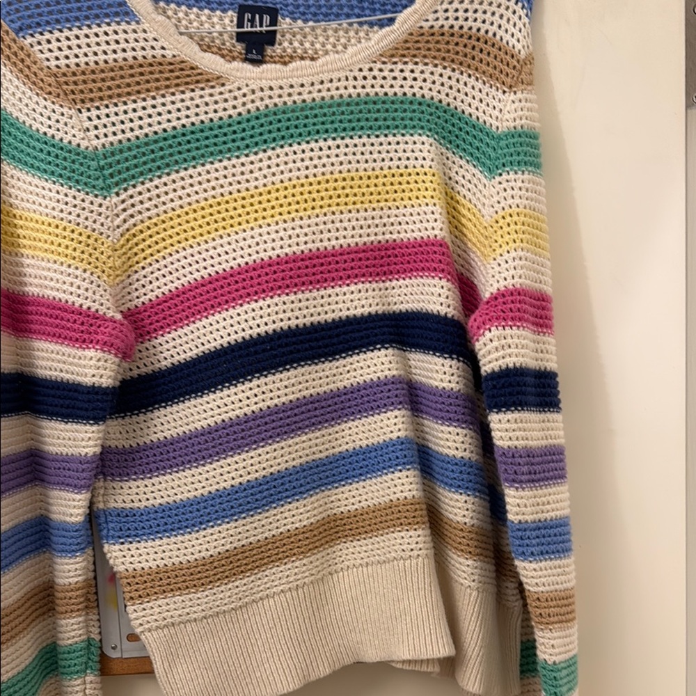 GAP Blue and Green Crew Neck Sweater with Striped Design - Picture 3 of 3